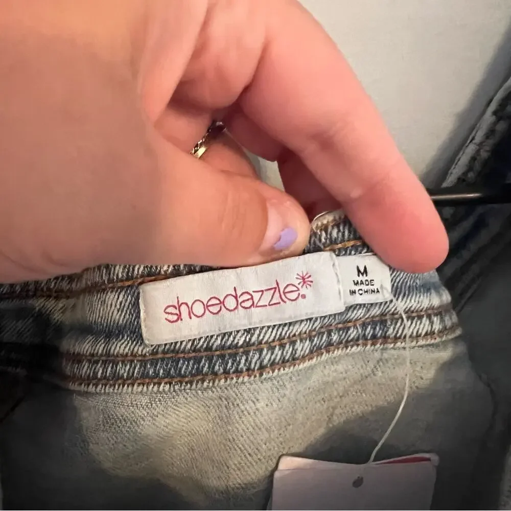 NWT Shoe Dazzle Denim Mini Dress Size Medium Measures Like XS Button Down - Picture 5 of 9